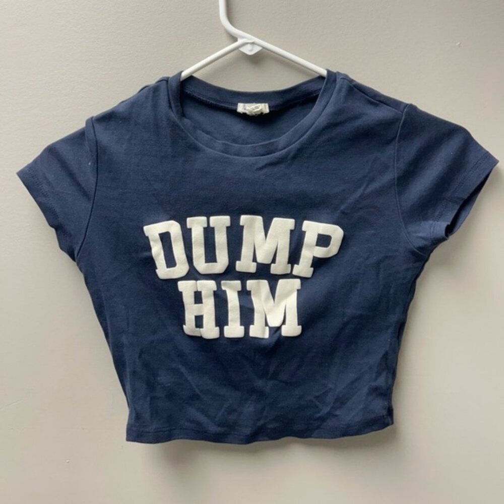 Garage Women’s Blue Cropped “Dump Him” Top